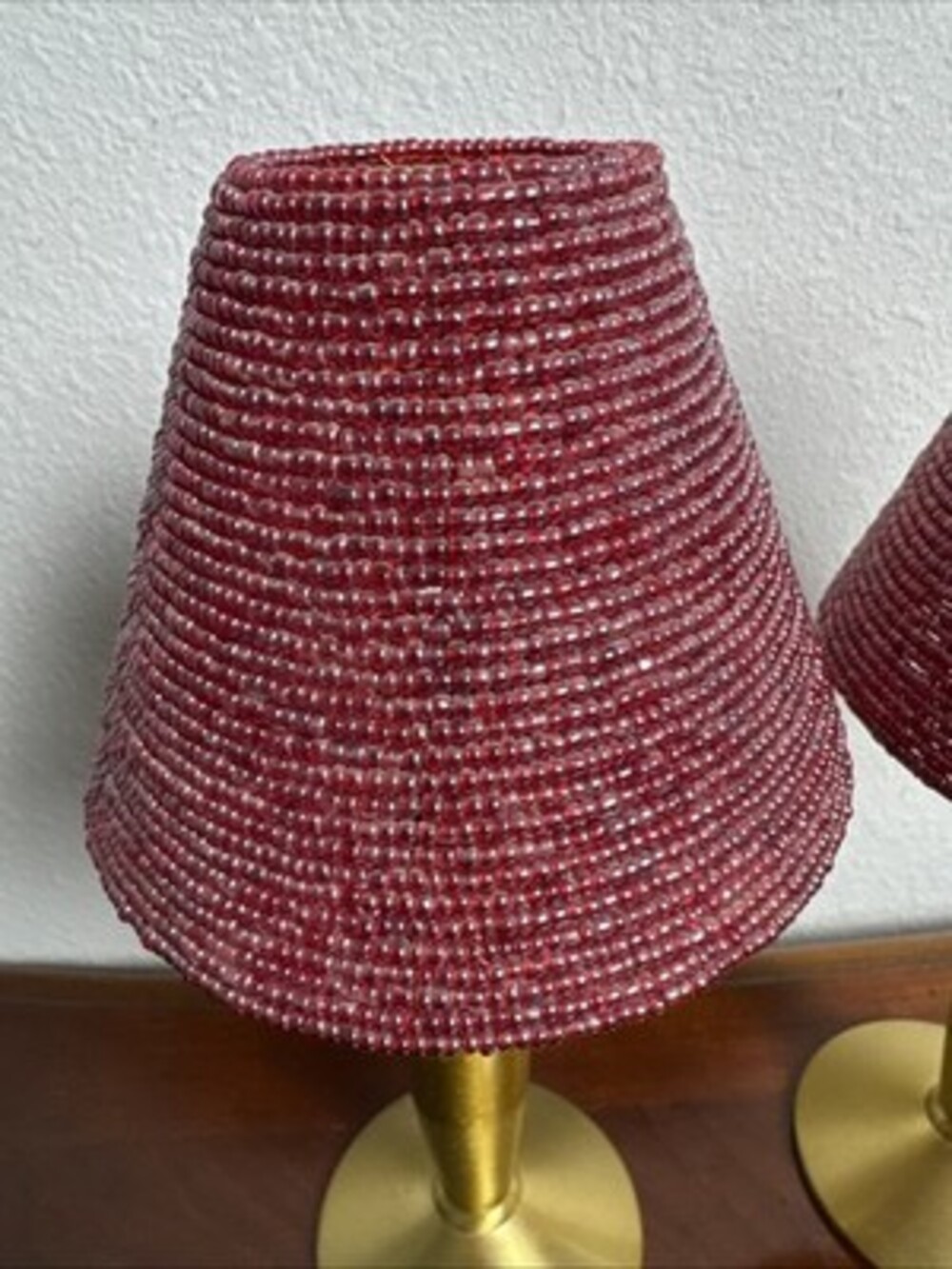 Beaded Tealight Candle Lamp Light  13” height Red Color Beads 2 pieces Valentine - Picture 2 of 8